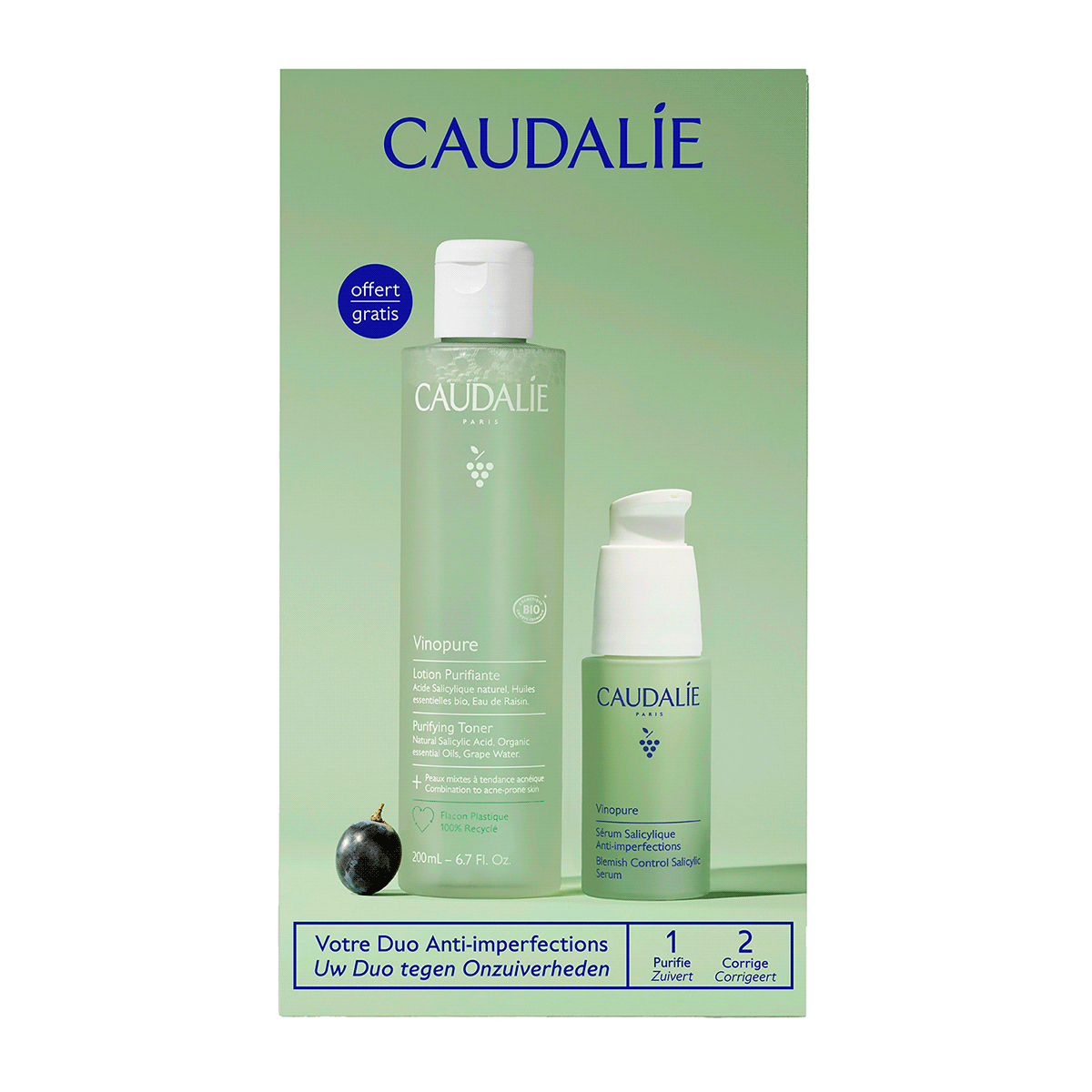 Дуэт Vinopure для чистой кожи (Сыворотка + Очищающий Тоник в Подарок)